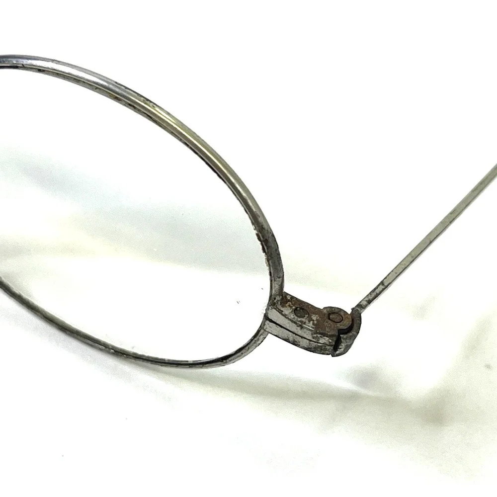 Antique Silver-Tone Oval Eyeglasses w Original Leather Sleeve Granny Glasses VTG